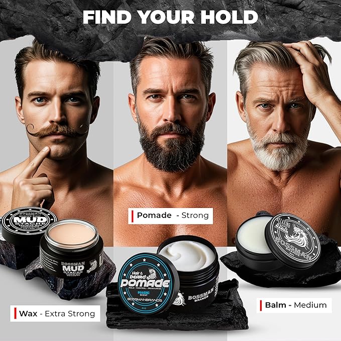 Bossman Hair &amp Beard Pomade for Men (Magic Scent) – Medium Hold &amp Moisturizing for Hair Beard &amp Mustache Styling – Made in USA