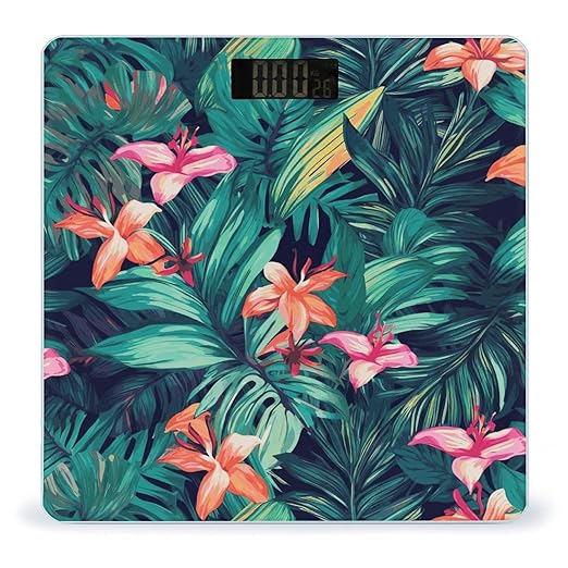 Tropical Floral Leaves Weight Scale Digital Electronic Scales Bathroom Scale Larg LCD Backlight Display High Precision MeasurementsTempered Glass