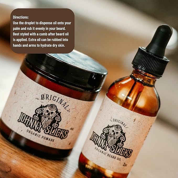Johnny Slicks Organic Beard Oil | Moisturize Soften Promote Hair Growth Reduce Itch (US Made Veteran Owned Handcrafted with Clean Ingredients) Rugged