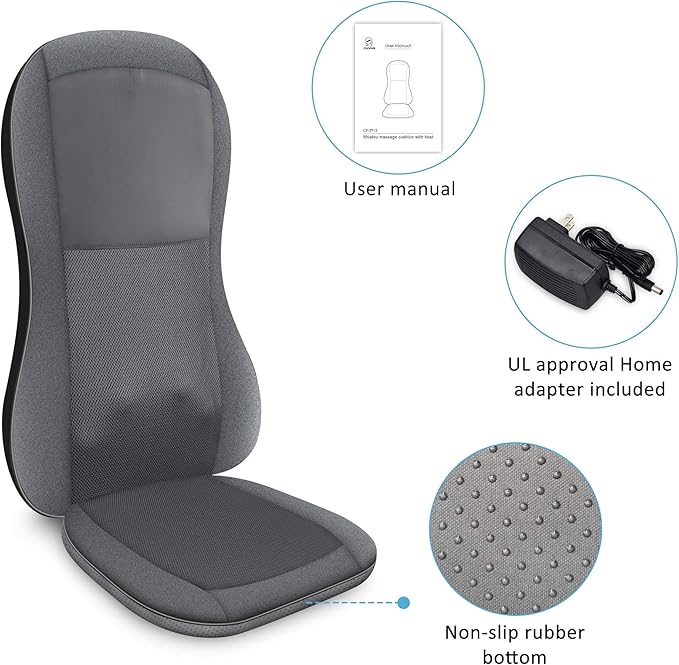 COMFIER Shiatsu Full Back MassagerMassage Chair Pad with Heat2D/3D Massage Seat CushionChair Massager with 10 Shiatsu Nodes Rolling Kneading Chair Pads for Lower BackGift for MenWomen