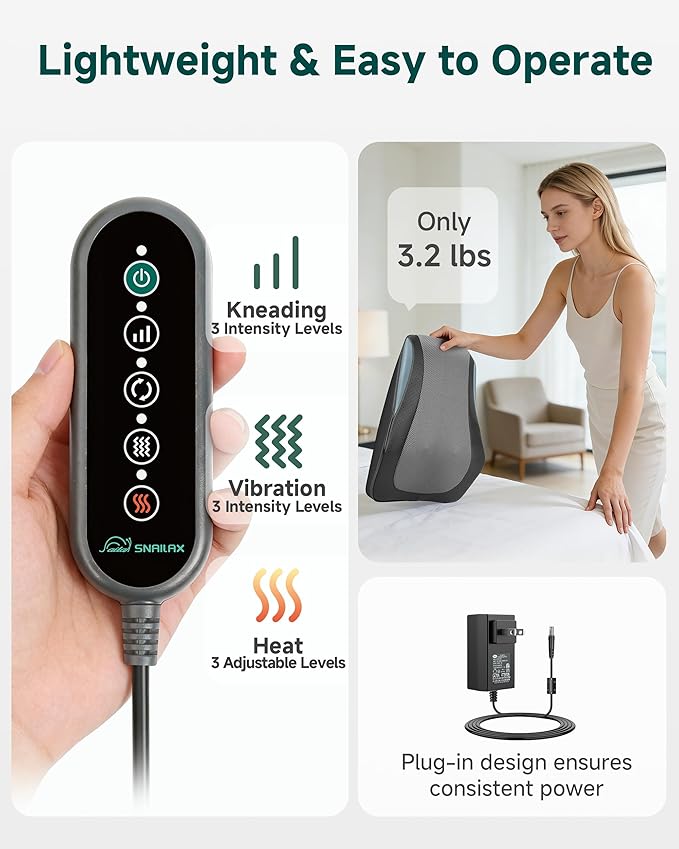 Snailax Back Massager for Back Pain Deep Tissue Shiatsu Neck Back Massager with Heat 3D Kneading Chair Massage Pillow Neck Shoulder Massage Gifts for Mom Dad Women