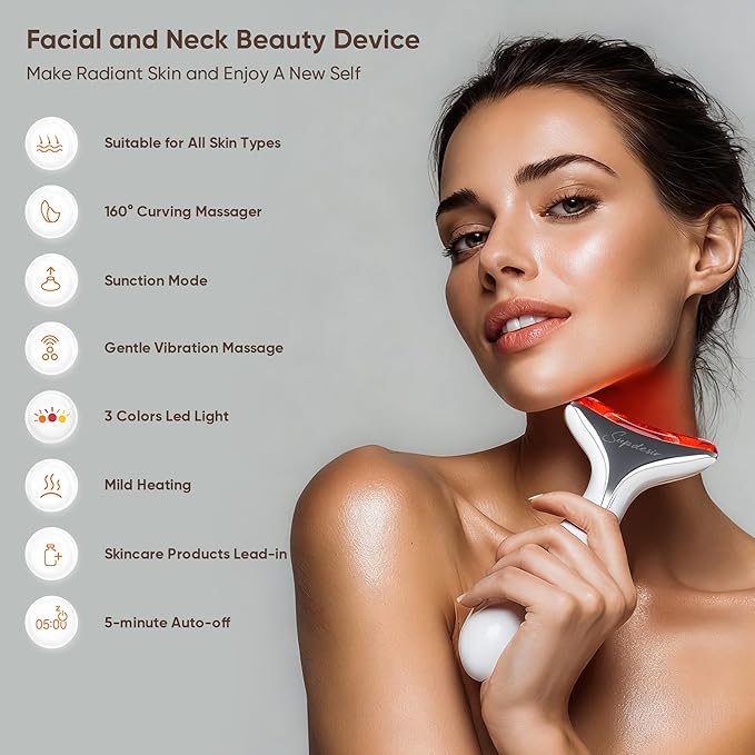 3-in-1 for Aurora Red Light for Face &amp Neck Beauty Massager with Suction Vibration Heat 3 Light Therapies for Skin Glow Face Lift Neck Firm Black