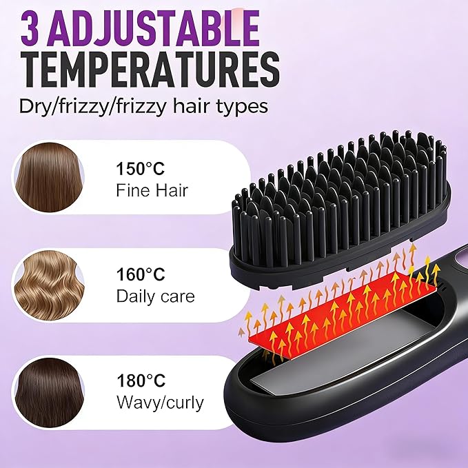 Wireless Hair Straightener mini Hair Straightener 3 Adjustable Temperature Settings LED Display Screen 2-Minute Fast Heating Travel Friendly Design Suitable for All Hairstyles (Pink)