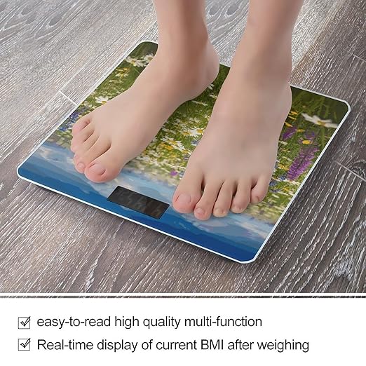 Spring Meadow Flowers Bathroom Scale Weight Scale for Body WeightHighly Accurate Digital Weighing Machine Clear LED Display Digital Bathroom Body Scale 400lb/182kg