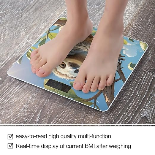 Cartoon Sloth Bathroom Scale for Body Weight Bathroom Weighing Scales with Back Lit LED Display Sturdy Tempered Glass Body Weight Bathroom Scale 400lb Weighing