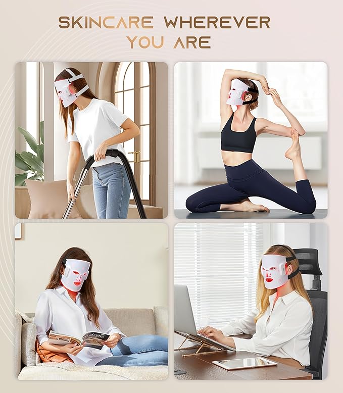 Red Light Therapy for Face Wireless Led Face Mask with Near-Infrared Red Light (NIR) 5 Modes Facial Skin Care 380-850nm Multi-wavelength Rechargeable Beauty Device for Women Men