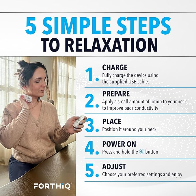 FORTHiQ Neck TENS Machine with Heat Electric Neck Massager for Pain Relief 15 Levels Deep Tissue Massage Portable and Soothing FSA-HSA Eligible