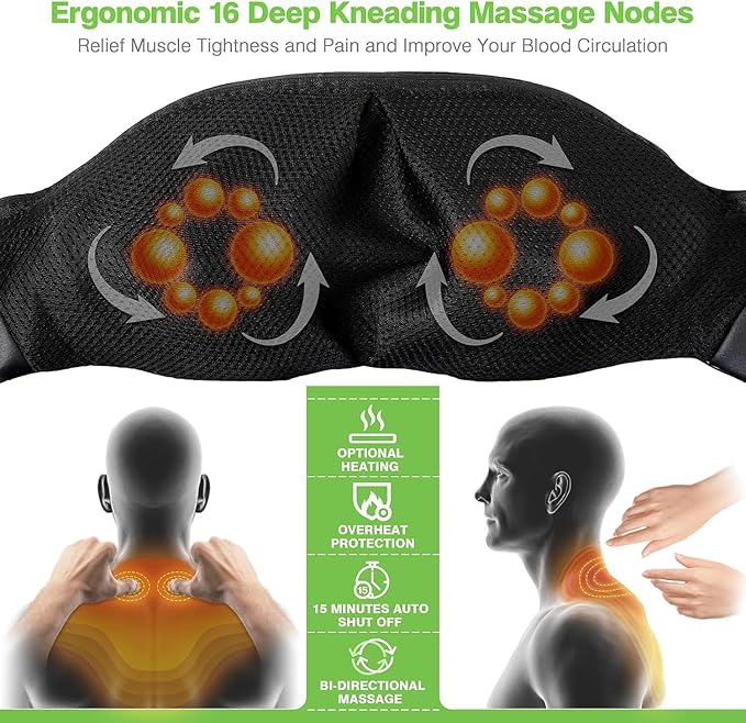 cotsoco Neck Massager Shiatsu Shoulder Massager with Heat Portable 3D Ergonomic Deep Tissue Shoulder and Back Massager for Pain Relief Birthday and Christmas Gifts for Mom and Dad Men and Women