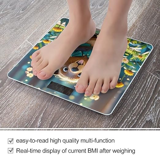 Cartoon Animated Beaver Bathroom Scale for Body Weight Bathroom Weighing Scales with Back Lit LED Display Sturdy Tempered Glass Body Weight Bathroom Scale 400lb Weighing
