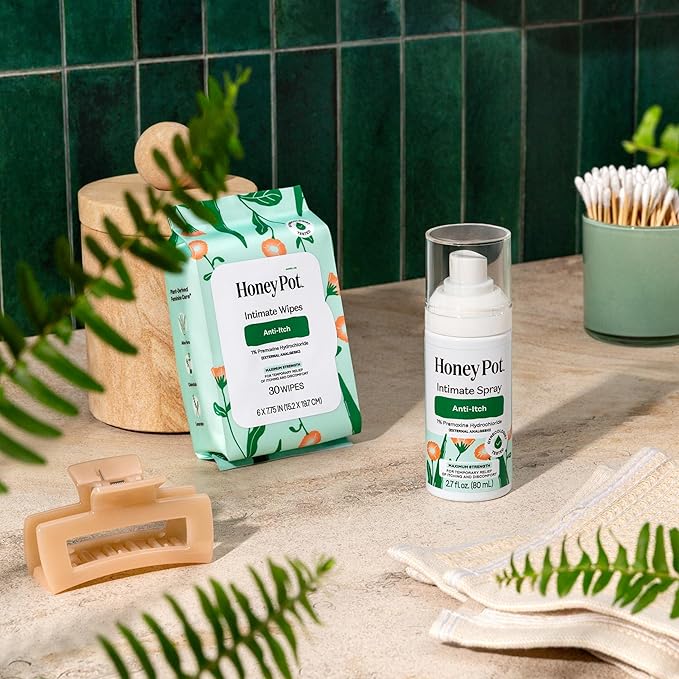 The Honey Pot Company - Feminine Anti-Itch Soothing Wipes &amp Anti-Itch Spray Bundle - At Home or On the Go Medicated Wipes &amp Spray to Relieve Itching &amp Discomfort - Maximum Strength - Femin