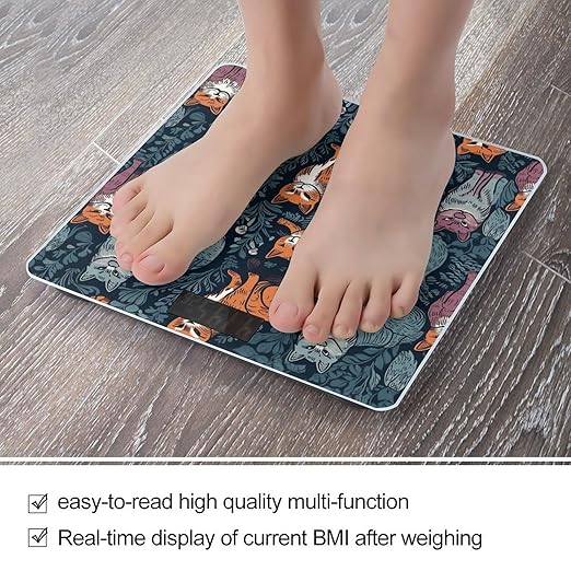 Cat Print Scale for Body Weight Highly Accurate Digital Bathroom Scale Sturdy Tempered Glass Weighing Scales with LCD Display Fashion Body Fat Smart Scales 400lb