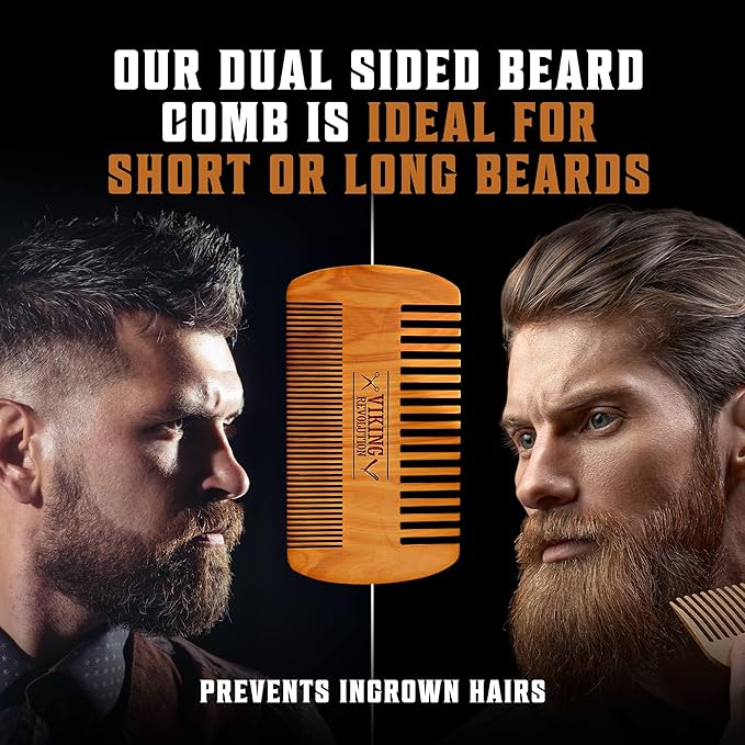 Viking Revolution Natural Boar Bristle Brush and Pear Wood Comb Set for Men Sandalwood Beard Oil and Spiced vanilla Beard Balm with Argan and Jojoba Oil - Beard Softener Strengthens and Moisturizes