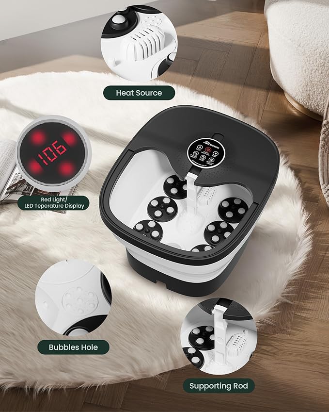 Snailax Foot Spa Bath Massager with Heat Bubble Shiatsu Massage Rollers Remote Control Temperature Control Collapsible Pedicure Foot Soaking Tub