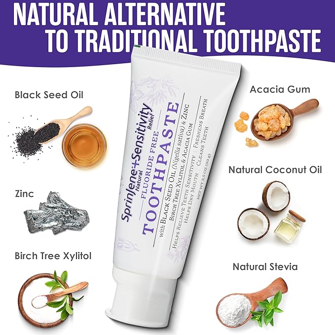 SprinJene Customer Favorite's Oral Care Bundle – Natural Toothpaste &amp Alcohol-Free Mouthwash Set Fluoride Free SLS Free Black Seed Oil &amp Zinc Formula Premium Value Essentials Duo Pack