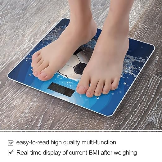 Soccer Ball Water Scale with LCD Easy-to-Read Anti-Slip Weight Digital Bathroom Scale Precision Weighing Scales Sturdy Tempered Glass Body Weight Scales for Daily Use
