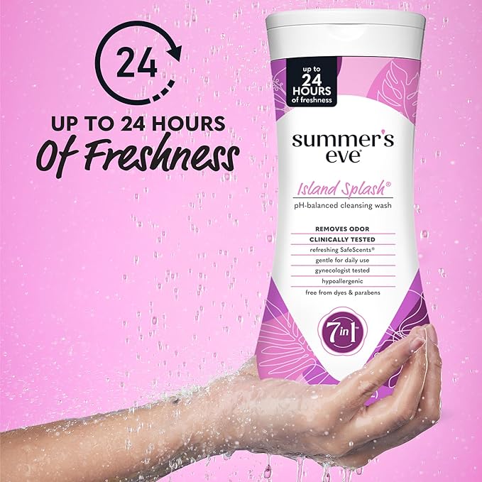 Summer’s Eve Feminine Wash Island Splash Daily pH-Balanced Body Wash for Women Feminine Care to Remove Vaginal Odor Gynecologist Tested 15 Fl Oz Pack of 12