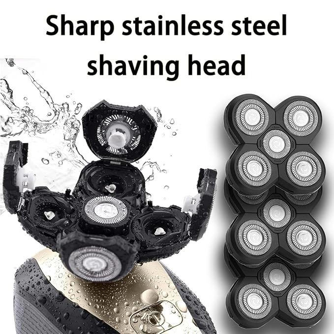 Ruixin 3 Pack Replacement Blades Compatible with Freebird Shaver – 5-Blade Electric Razor Head for Bald Men Refills Kit with 3 Cleaning Brushes
