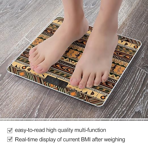 Digital Bathroom Scale for Body Weight Scale with Bright LCD Display High Accuracy Step-On Technology Auto On/Off Bohemia Style Traditional African Pattern Digital Scales 400 Lbs /180kg