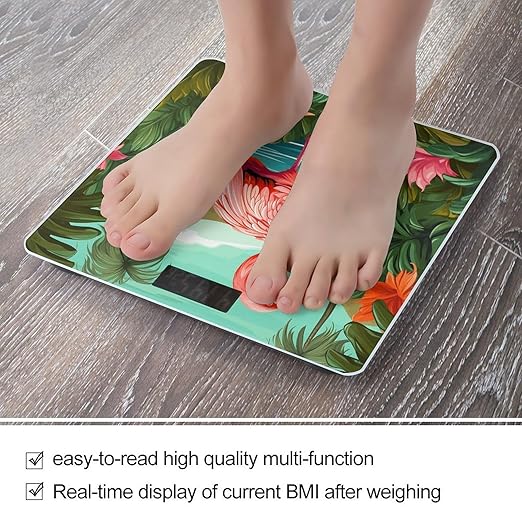 Tropical Flamingo Bathroom Scale Rounded Smart Scale for Body Weight Automatic Power On/Off Weight Scales Accurate Bathroom Digital Scales for Pet Home Bedroom Kitchen