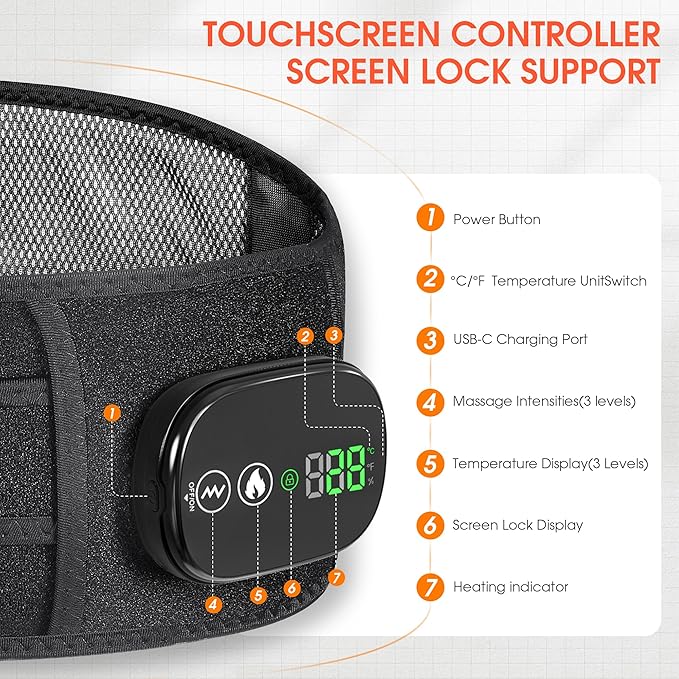 YUANBO Heated Lower Back Massager with 3 Heating &amp 3 Vibration Modes Cordless Heating Pad for Back Heated Back Brace Gifts for Family Men Women