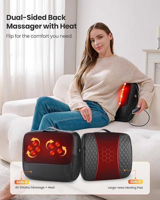 KNQZE Shiatsu Neck and Shoulder Massager with Heat 3-in-1 Shiatsu Back Massager with Heat &amp Lumbar Support
