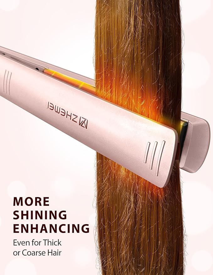 Hair Straightener 1 Inch Flat Iron Hair Straightener with LED Display Professional PTC Ceramic Negative Ion Hair Iron Dual Voltage for Women Hair Heats up to 446°F 6 Temps (Rosegold)