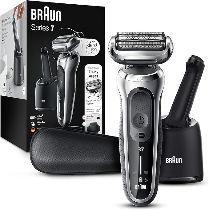 Braun Series 7 7071cc Flex Electric Razor for Men with SmartCare Center Precision Trimmer Wet &amp Dry Rechargeable Cordless Foil Shaver Silver