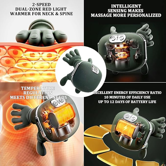 Bionic Heated Massager with 4D Kneading &amp Adjustable Heat Wireless Neck Shoulder Back Massager Portable Shiatsu Deep Tissue Massage Pillow for Men and Women