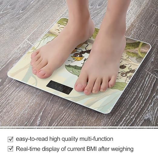 Ants Eating Bread Scale for Body Weight Sturdy Tempered Glass Weighing Scales with LCD Display Accurate Digital Bathroom Scale Convenient Body Fat Smart Scales Easy Read