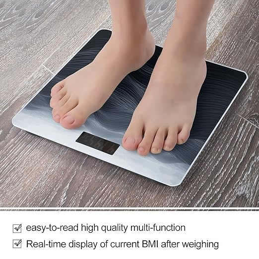 Deep Black Waves Bathroom Scale for Body Weight Bathroom Weighing Scale with Backlit LCD Display Highly Accurate Measures Weight Up to 180kg
