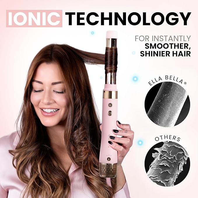 ELLA BELLA® 6 in 1 Professional Hot Air Styler • Powerful Hair Dryer &amp Straightener Set • Styling Without Heat Damage • Fast Drying Curling Volumizing Straightening • Includes Protective Travel Ca