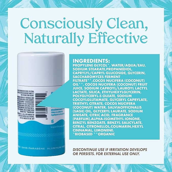 Kopari Aluminum Free Coconut Deodorant Non Toxic &amp Clean Plant-Based No Aluminum Parabens or Baking Soda Long Lasting Protection Charcoal 2 Pack