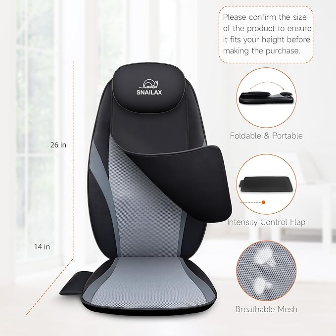 Snailax Neck and Back Massager with Heat Massage Chair Pad Back Massager for Pain Relief Deep Tissue Chair Massage Pad with 10 Deep Kneading Nodes for Office Home Gifts for DadMom