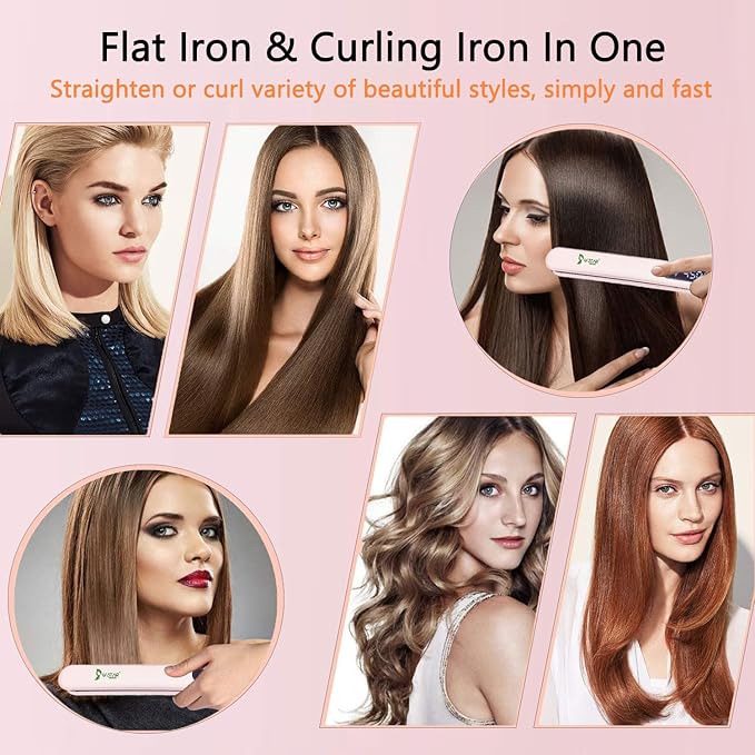 USTAR 2 in 1 Hair Straightener and Curler 1 Inch Flat Iron Hair Straightener with Titanium Ceramic Ionic Plates &amp Dual Voltage for Less Frizz Shinier Hair with Heat-Resistant Silicone