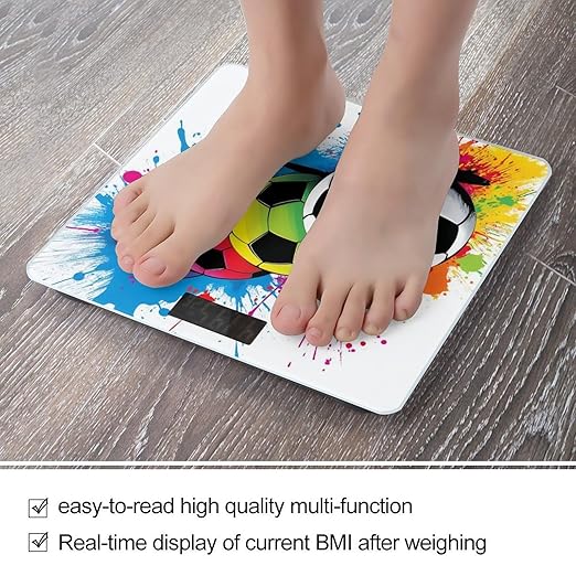 Energy Saving Scale Bathroom Weighing Scale Smart Scale for Body Weight Digital Splash Ink Colorful Paint Football Soccer Ball