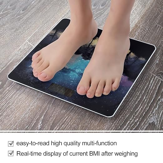 Night Sky with Trees Scale for Body Weight Sturdy Tempered Glass Weighing Scales with LCD Display Accurate Digital Bathroom Scale Convenient Body Fat Smart Scales 400lb