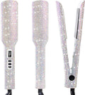 DORISILK Crystal Diamond Titanium Hair Straightener 2 Inch Rhinestone Flat Iron Dual Voltage Straightening Irons Instant Heat-up 480°F Quick Styling LCD Display Gorgeous Rhinestone (AB Shine)