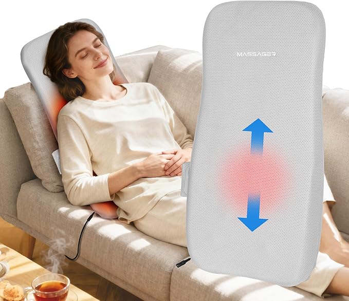 Shiatsu Full Back Massager with Heat Ultrathin Electric Rolling Back Massage Mat with 3D Kneading for Pain Relief Deep Tissue Chair Massager for Office Home