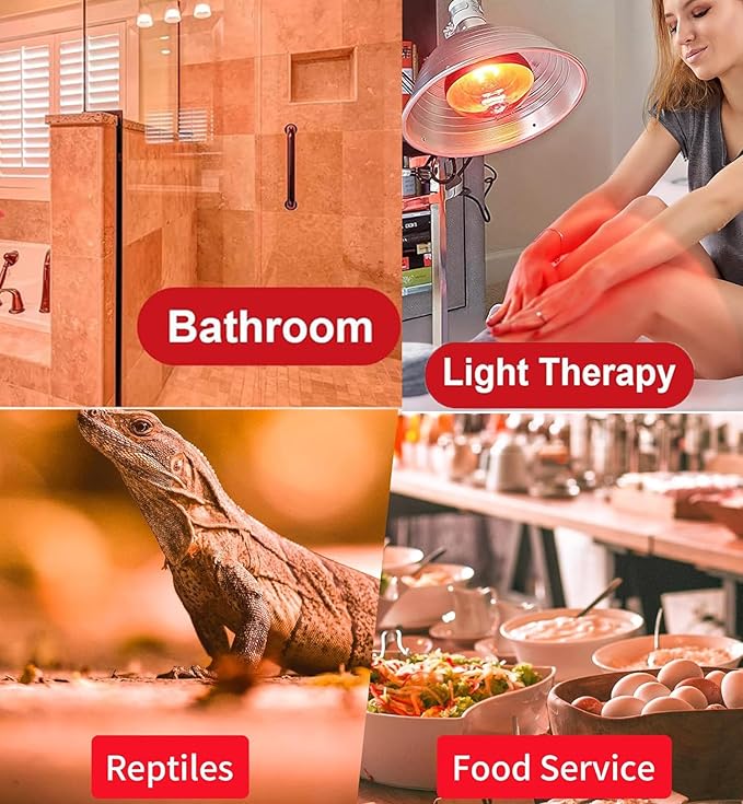 250W Infrared Heat Lamp for Chickens Red Heat Light Bulb for Food Service Brooder Coop Reptiles Pet Bathroom Infrared Reflector Heat Bulb E26 110V Infrared Light Therapy Bulb4 Pack