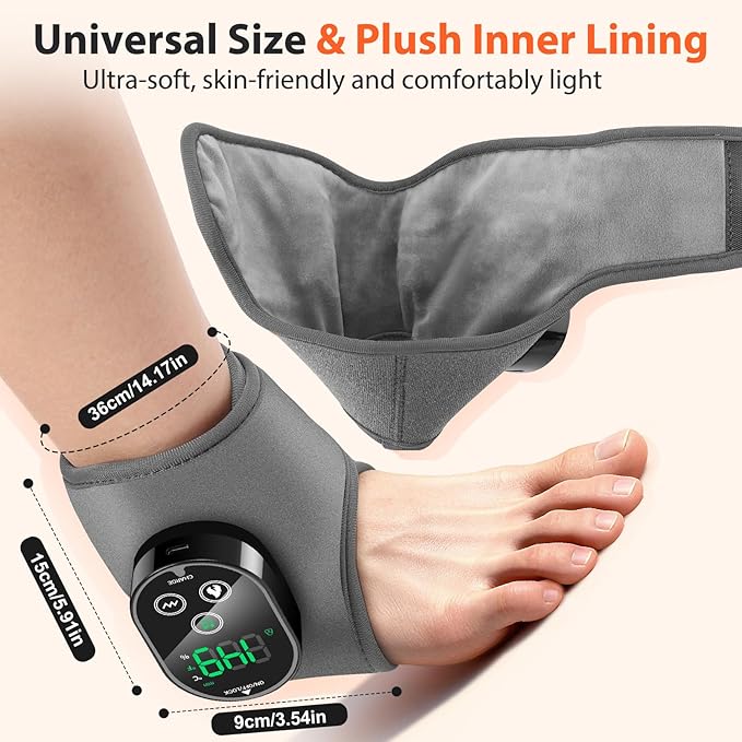 Cordless Ankle Massager Ankle Heating Pad with Massage Heated Foot Brace Wrap with 3000mAh Rechargeable 4 -Level Heats Foot Heating Pad for Sports/Work/Travel (Grey)