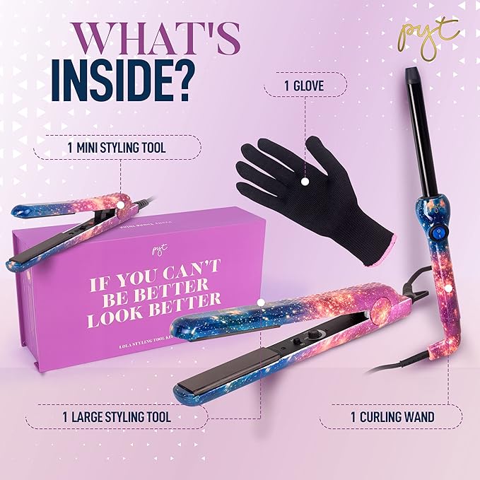 PYT Lola Tool Kit 1.25 Flat Iron 1 Curling Wand 19 mm 1 Mini Hair Straightener