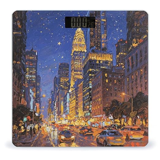 City Night View Weight Scale Large Bathroom Scales Digital Weight with Bright LED Display Non Slip Automatic Weighing Scale Fashion Weighing Machine for Body