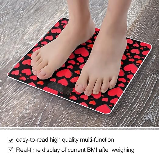 Women's Digital Bathroom Weighing Scale Automatic Switch Energy Saving Scale Smart Scale for Body Weight Valentine's Day Elegant Red Love Heart Black