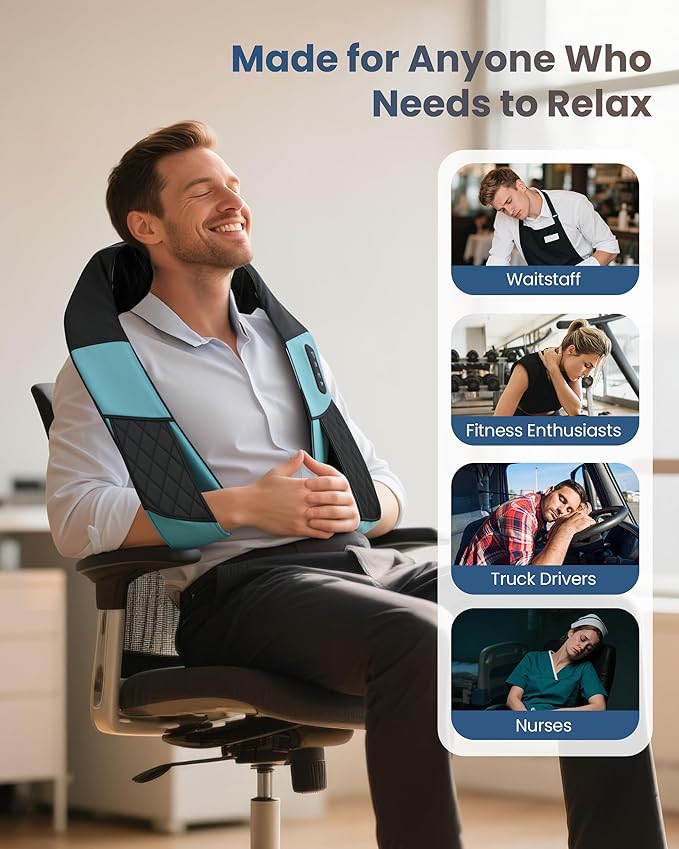COMFIER Cordless Neck Massager with Heat Deep Tissue Shiatsu Massage Pillow for Shoulder Back Pain Relief 3D Kneading Portable Rechargeable Wireless Body Massager