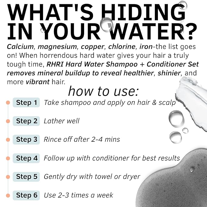 Hard Water Shampoo &amp Conditioner Set | Hydrating Hair Treatment for Shine &amp Manageability | Clarifying Wash with Bentonite Clay Volcanic Ash Lactic Acid | Metal Detox Shampoo with Collagen 3