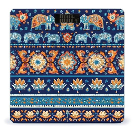 Smart Scale for Body Weight Digital Bathroom Weighing Scale Energy Saving Scale Indian Rug Paisley Ethnic Mandala Elephant