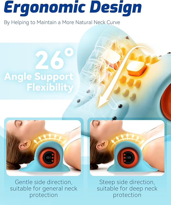 Neck Massager 2025 with Heat and Multi-Directional Stretch NEXT Gen Ergonomic Neck Massager Pillow with 3 Modes 26° Angle Neck Stretcher Cervical Traction Device - Neck &amp Shoulder Relief(1PCS)