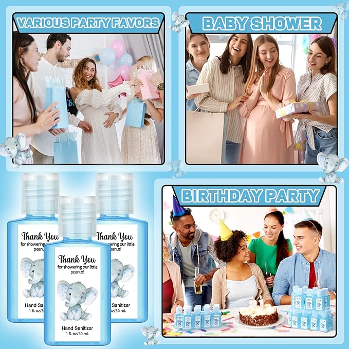 Gejoy 48 Pack Baby Shower Mini Hand Sanitizer Elephant Theme Baby Shower Party Favors for Guest Travel Size Thank You Gifts for Elephant Boy Gender Reveal Party Supplies