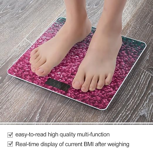 Pink Glitter Scale for Body Weight Precision Bathroom Weighing Scales with Back Lit LCD Display Sturdy Tempered Glass Body Weight Scales Digital Bathroom Scale 400lb
