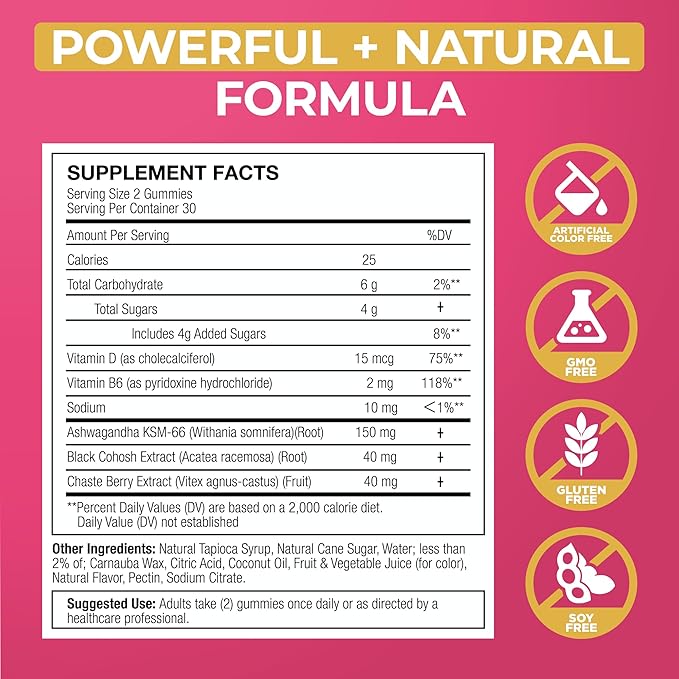 Lubracil Menopause Gummies for Women - Menopausal Supplements for Hot Flashes Night Sweats Mood Swings and Hormonal Balance - Daily Vitamins with Black Cohosh &amp Ashwagandha - 60 Gummies (Pack of